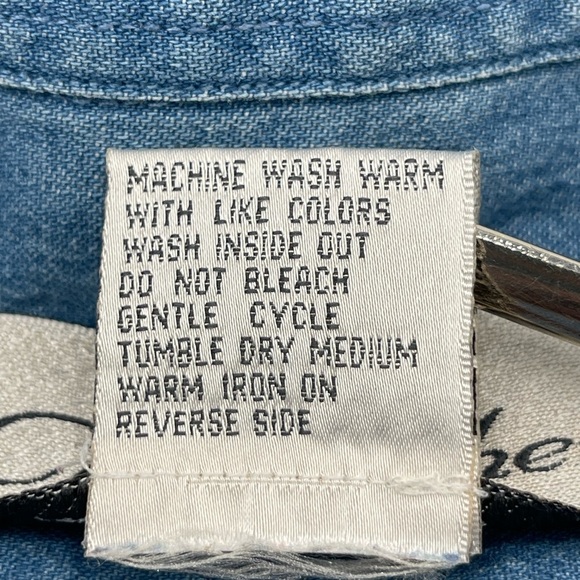 Vtg Christopher & Banks Denim Medium Button Up Embroidered Shirt Floral Roses - Picture 10 of 13